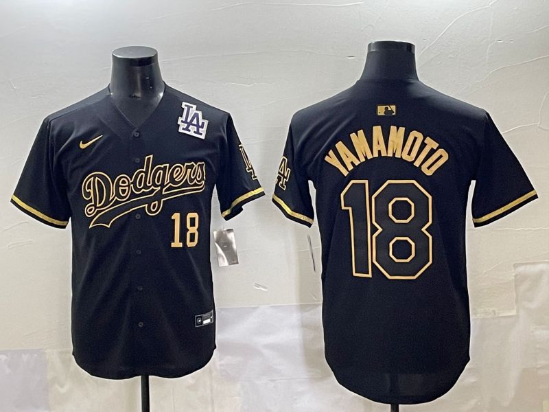Men 2025 Los Angeles Dodgers #18 Yamamoto Black Gold Five generations Nike MLB Jersey style 12->los angeles dodgers->MLB Jersey